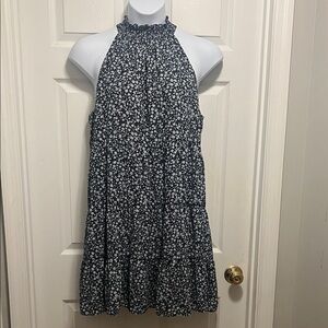 Elegant Blue and White Floral Halter Blouse